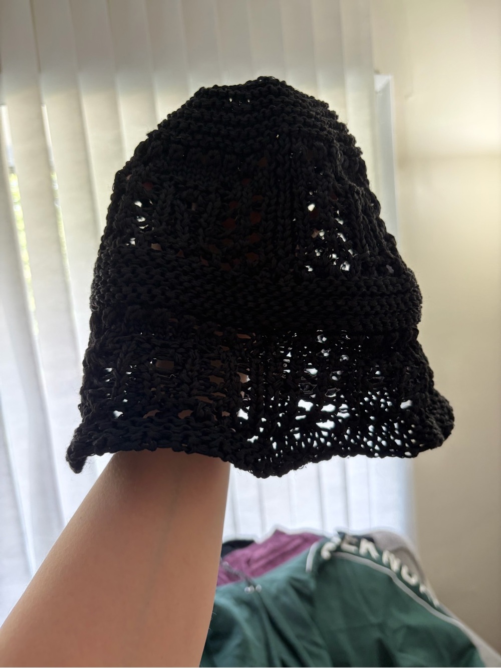 GU Black Crochet-Style Bucket Hat 90s Inspired Y2K Open Knit